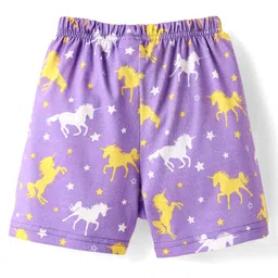 babyhug BabyhugCotton Knit Half Sleeves Front Open ShortsCo-ord Night Suit With Unicorn Print - Purple image 5