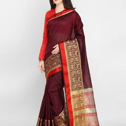 Saree mall Burgundy & Red Ethnic Motifs Art Silk Sarees image 1