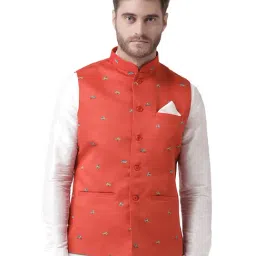 Deyann Red Printed Sleeveless Nehru Jacket-picture-11