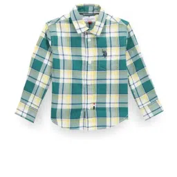 U.S. Polo Assn. Kids Green & White Cotton Chequered Full Sleeves Shirt-picture-39