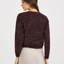 Styli Maroon Self Pattern Sweater image 2