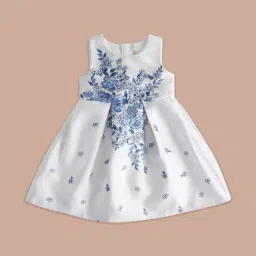 Pantaloons Junior White & Blue Cotton Floral Print Dress-picture-19