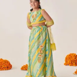 Pspeaches Girls Green Cotton Regular Fit Applique Lehenga Choli image 3