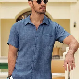 R.Code by The Roadster Lifestyle Co. Men Textured Spread Collar Cotton Casual Shirt-image-17