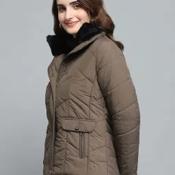 Monte Carlo Women's Brown Self Design Collar Neck Full Sleeve Jacket image 2