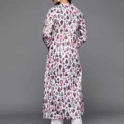 Varanga White Cotton Printed A Line Kurta image 2