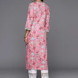 Varanga Pink Cotton Floral Print Straight Kurta image 2