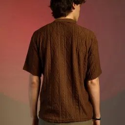 Campus Sutra Brown Regular Fit Self Pattern Polo T-Shirt image 2