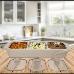 Jaypee Plus E3 Warmer Electric Casserole Set Triplicate Buffet Server Beige 1000 ml Each image 2
