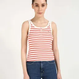 Tommy Hilfiger Ecru & Bright Vermillion Cotton Slim Fit Striped T-Shirt-picture-22