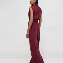 Wardrobe by Westside Burgundy Jumpsuit with Belt image 2