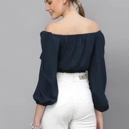 Style Quotient Navy Off Shoulder Crop Top image 2
