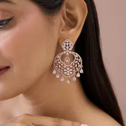 Fida Rose Gold Plated American Diamond Chand Bali Earrings image 2
