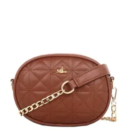 Yelloe Tan Quilted Small Sling Handbag-image-7