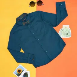 Pantaloons Junior Teal Blue Cotton Regular Fit Full Sleeves Shirt-picture-17