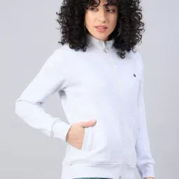 FEMEA White Fleece Solid Full Sleeves Sweatshirt image 4