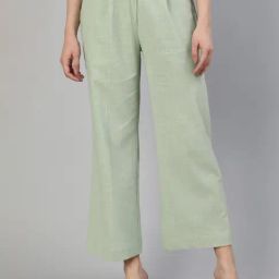 Jaipur Kurti Green Flared Fit Pleated Pants-picture-34