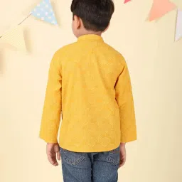 Fabindia Boys Yellow Cotton Printed Full Sleeves Kurta image 2