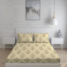 Boutique Living India Beige 160 TC Cotton Iris Gaze King Bed Sheet with Pillow Cover-picture-10