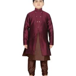SG Yuvraj Kids Wine & Brown Textured Pattern Full Sleeves Kurta Set-picture-26