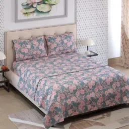 Layers Emaline Floral Pink 144 TC Cotton King Bed Sheet with 2 Pillow Covers-image-11