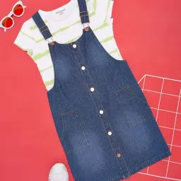 Pantaloons Junior Kids White & Blue Cotton Relaxed Fit Dress-picture-36