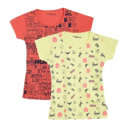 lil tomatoes Li'l Tomatoes Kids Coral & Lemon Cotton Graphic Print Tops - Pack of 2 image 1