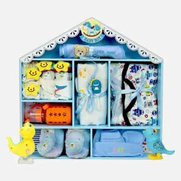 Little Surprise Box Boys Blue Cotton Printed Full Sleeves Baby Hamper Gift Set-picture-28