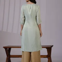 W Blue Viscose Embroidered 3/4th Sleeves Kurta image 2