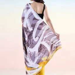 navyasa by liva Mustard Printed Saree With Unstitched Blouse image 2