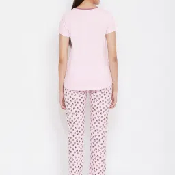 Clovia Pink Printed Top & Pyjama Set image 2