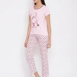 Clovia Pink Printed Top & Pyjama Set image 4