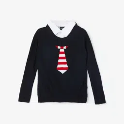 Juniors by Lifestyle Navy & Red Printed Full Sleeves Sweater-image-21