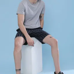 Campus Sutra Dark Blue Striped Shorts image 5