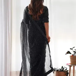 Saree Mall Black Embellished Saree With Unstitched Blouse image 2