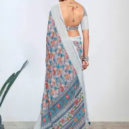 Saree Mall Grey Printed Saree With Unstitched Blouse image 2
