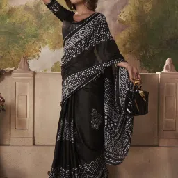 Saree Mall Black Cotton Printed Saree With Unstitched Blouse image 2