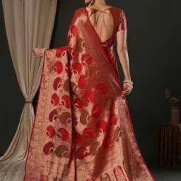 Saree Mall Red Woven Saree With Unstitched Blouse image 2