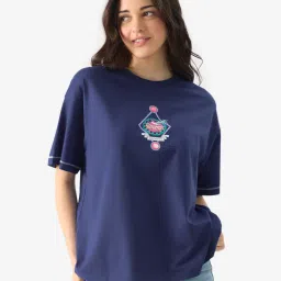 The Souled Store Navy Blue Loose fit Cotton Print T-shirts image 2
