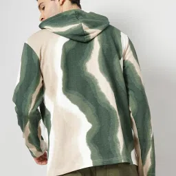 celio celio* Olive Regular Fit Tie - Dye Cotton Hooded Sweatshirt image 2