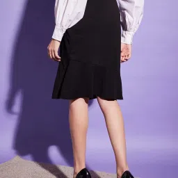 BUYNEWTREND Black Peplum Skirt image 2