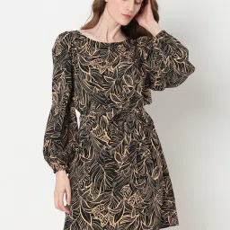 Vero Moda Black & Orange Printed A Line Dress image 2