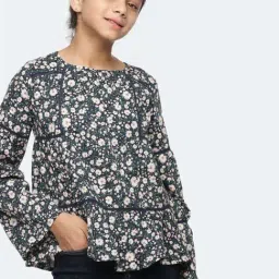 Peter England Kids Blue & White Cotton Floral Print Full Sleeves Kurta-image-46