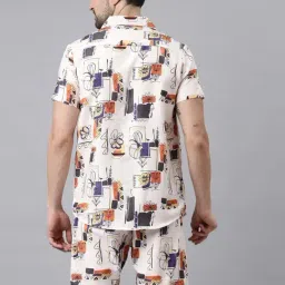 Bushirt Cream Regular Fit Printed Shirt With Shorts Set image 2