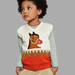 MiArcus Unisex Cream & Orange Self Design Sweater image 2