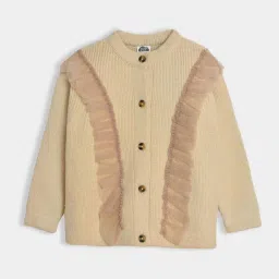 MiArcus Girls Beige Self Design Full Sleeves Cardigan image 2