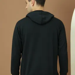 Vimal Jonney Black Fleece Regular Fit Printed Hooded Sweatshirt image 2