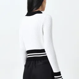 nuon women Nuon by Westside White Ribbed Sweater image 2