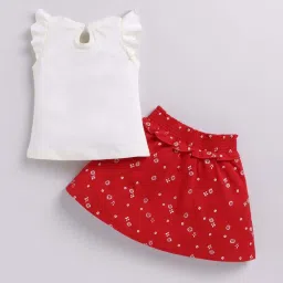 ANNIE Girls Off White & Red Cotton Printed Top & Skirt Set image 2