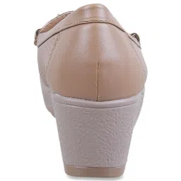 Mochi Women's Beige Wedge Loafers image 5